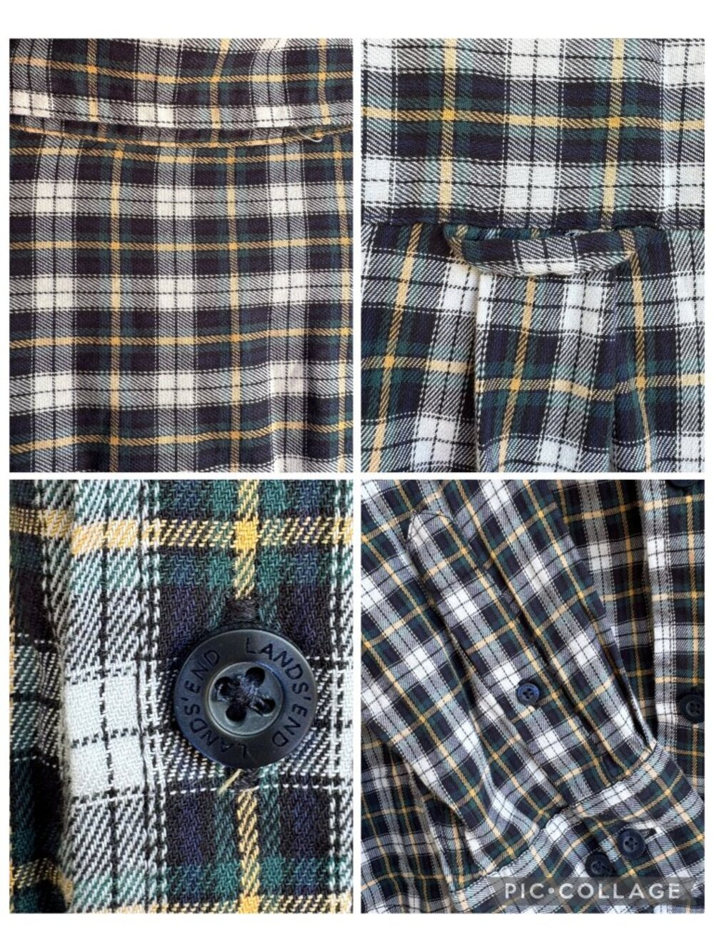 Lands End Mens Plaid Button-Up Shirt Black Yellow L Long Sleeve Cotton Blend - Picture 6 of 16